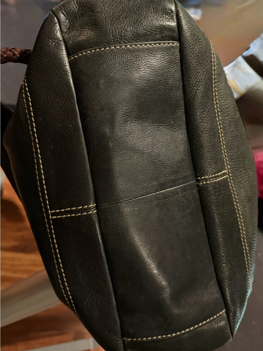 VTG Fossil black pebbled leather hobo bucket bag